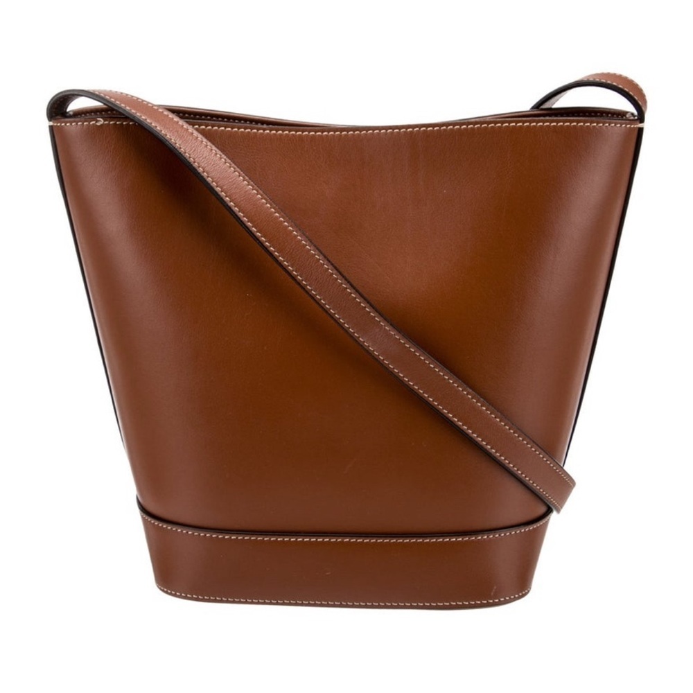 Celine 2022 Small Triomphe Brown Calfskin Leather Logo Embroidery Bucket Bag EUC - Picture 4 of 11